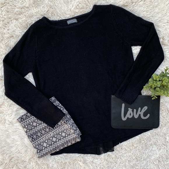 Market & Spruce Back Zip Panel Crewneck Sweater 💗 Black - Picture 2 of 16